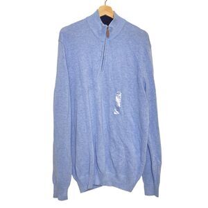 Club Room Men's Blue 1/4 Zipper Long sleeve Solid Cotton Sweater Size XL NWT